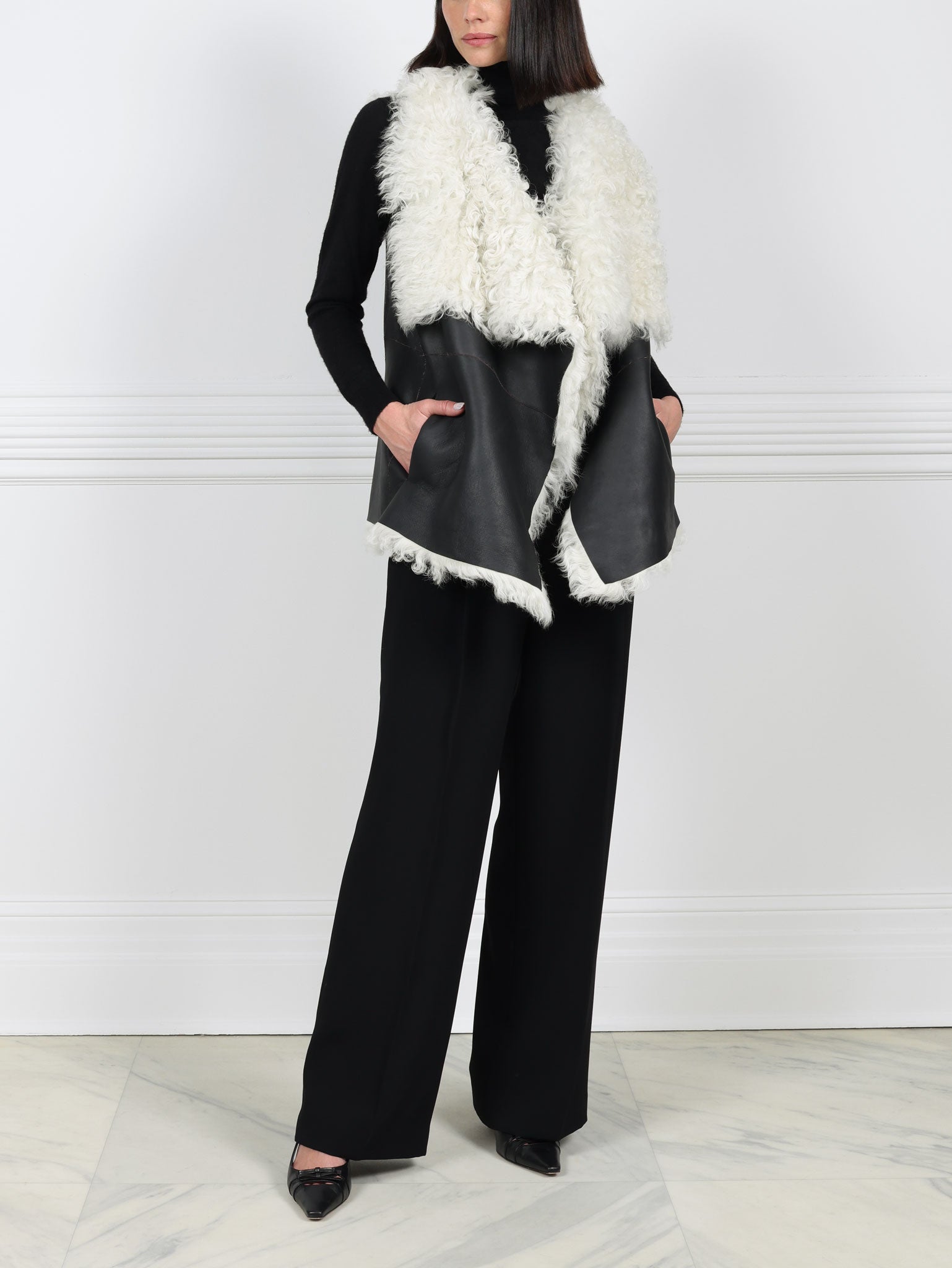 Drape Front Shearling Vest