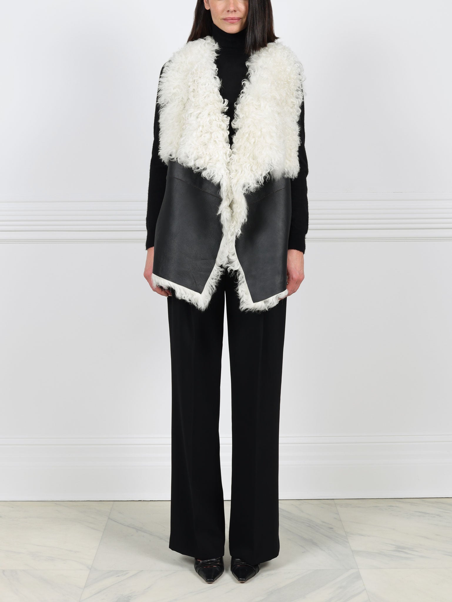 Drape Front Shearling Vest