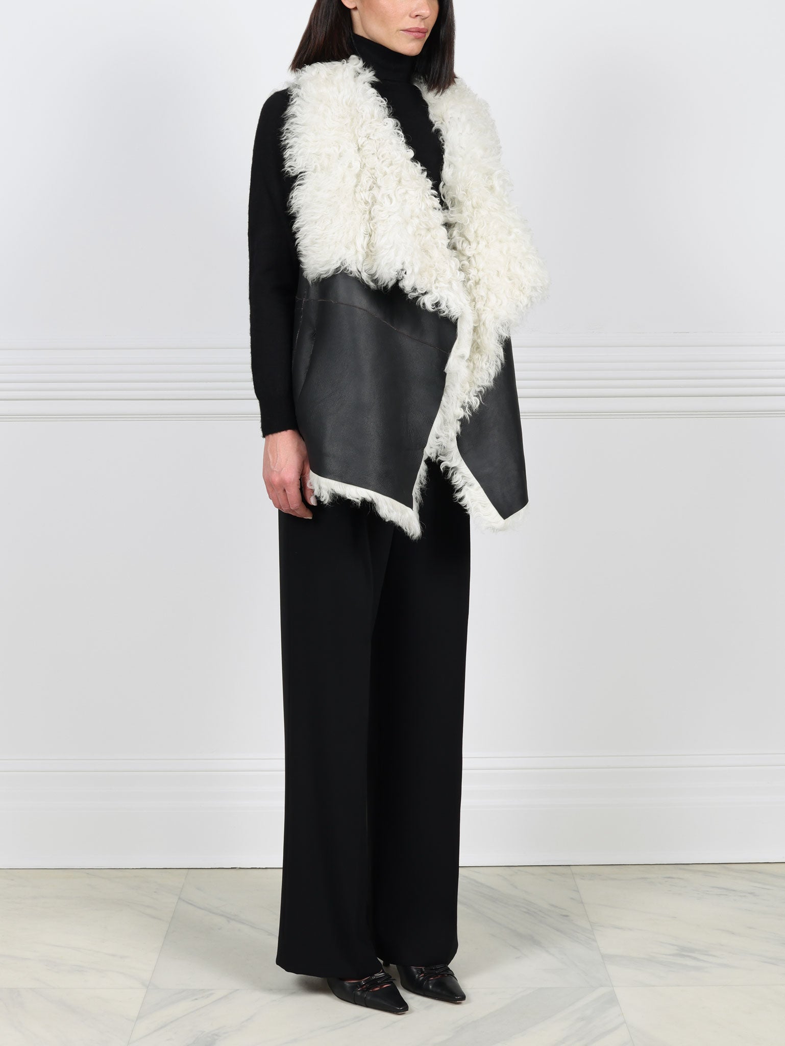 Drape Front Shearling Vest