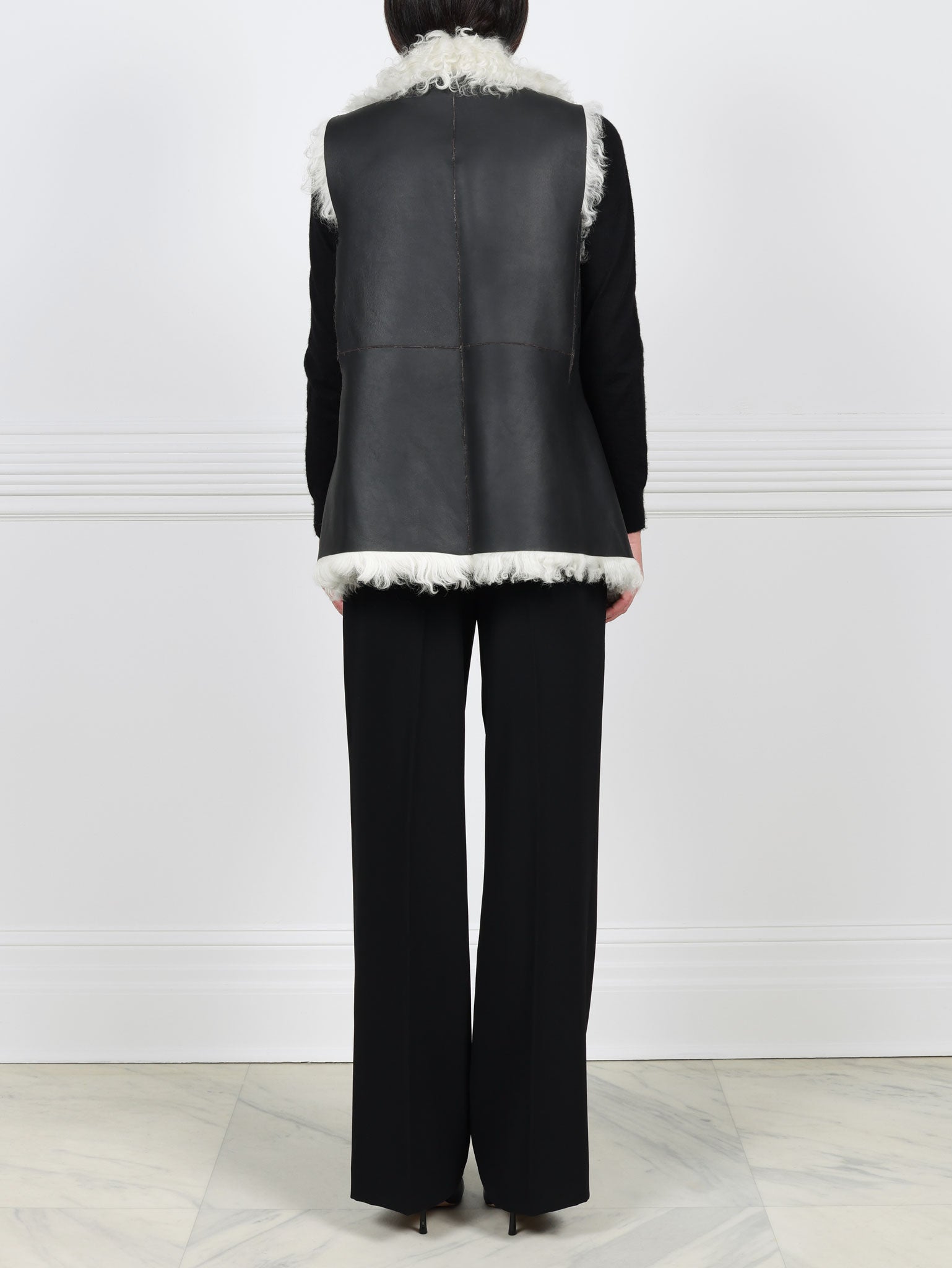 Drape Front Shearling Vest