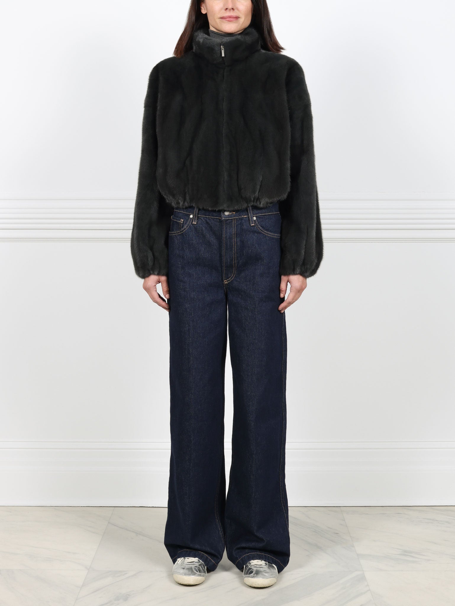 Mink Fur Zip Bomber Jacket