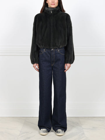 Mink Fur Zip Bomber Jacket
