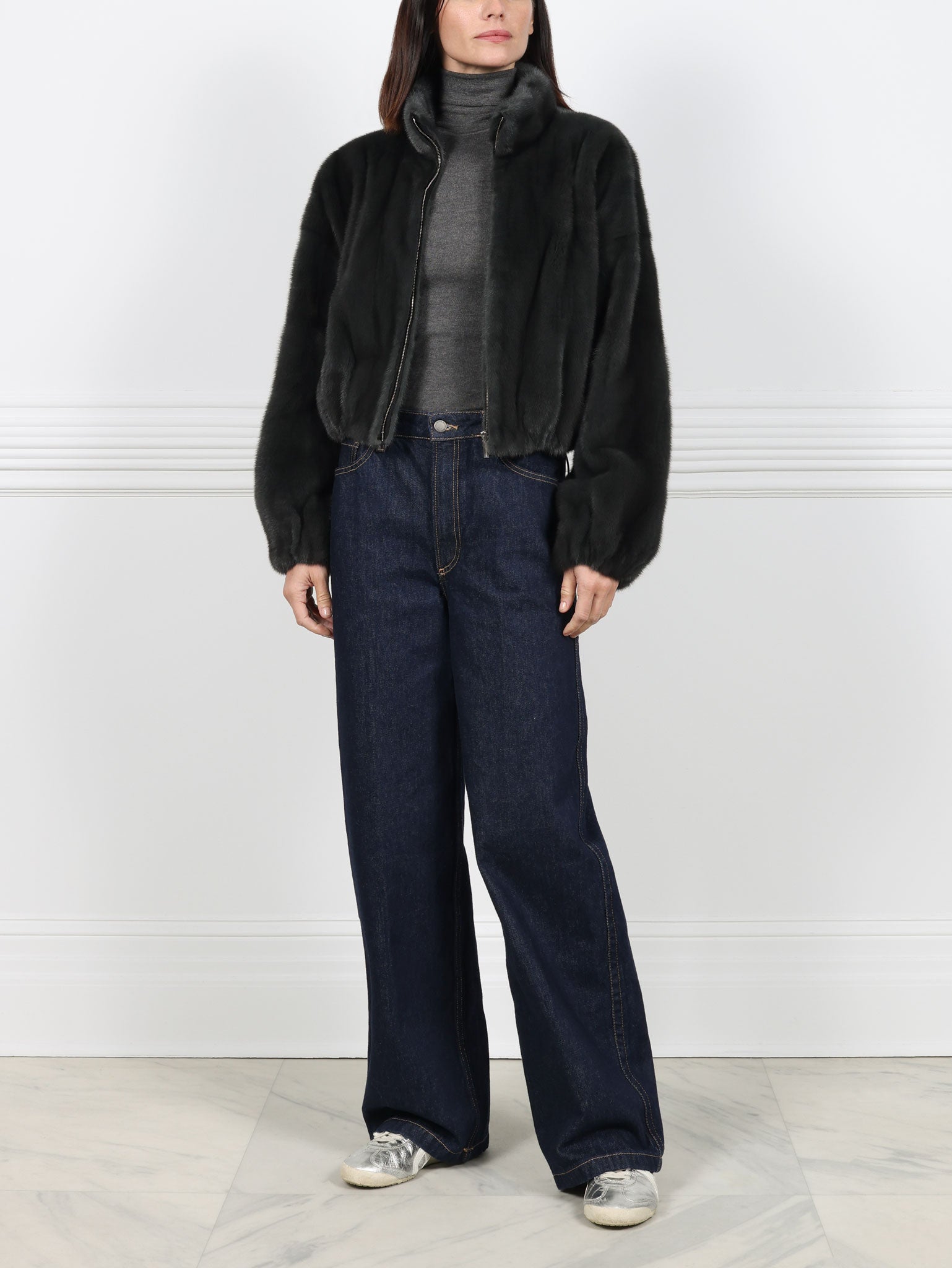 Mink Fur Zip Bomber Jacket