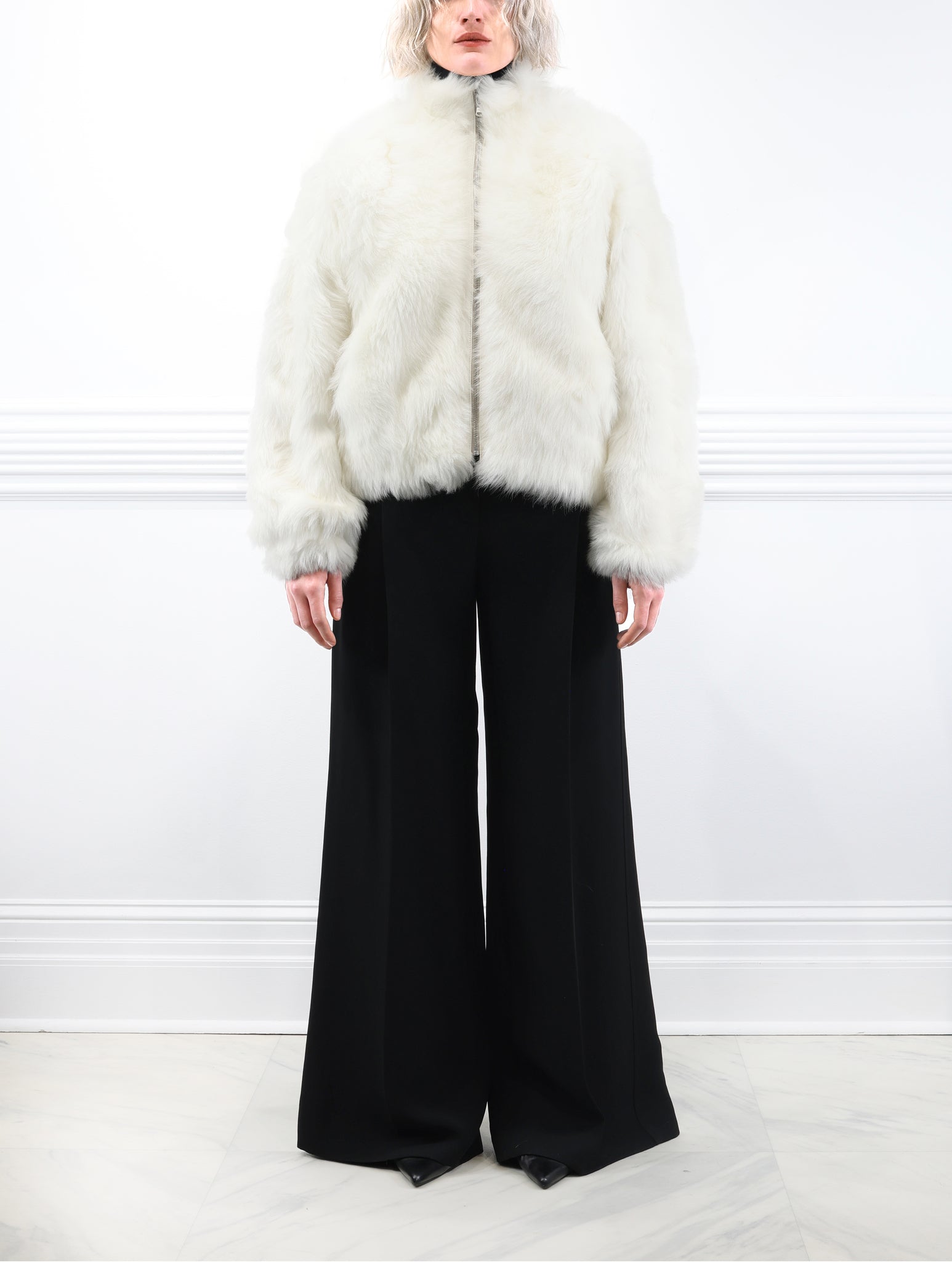 The Minnie Shearling Bomber Jacket in Ivory