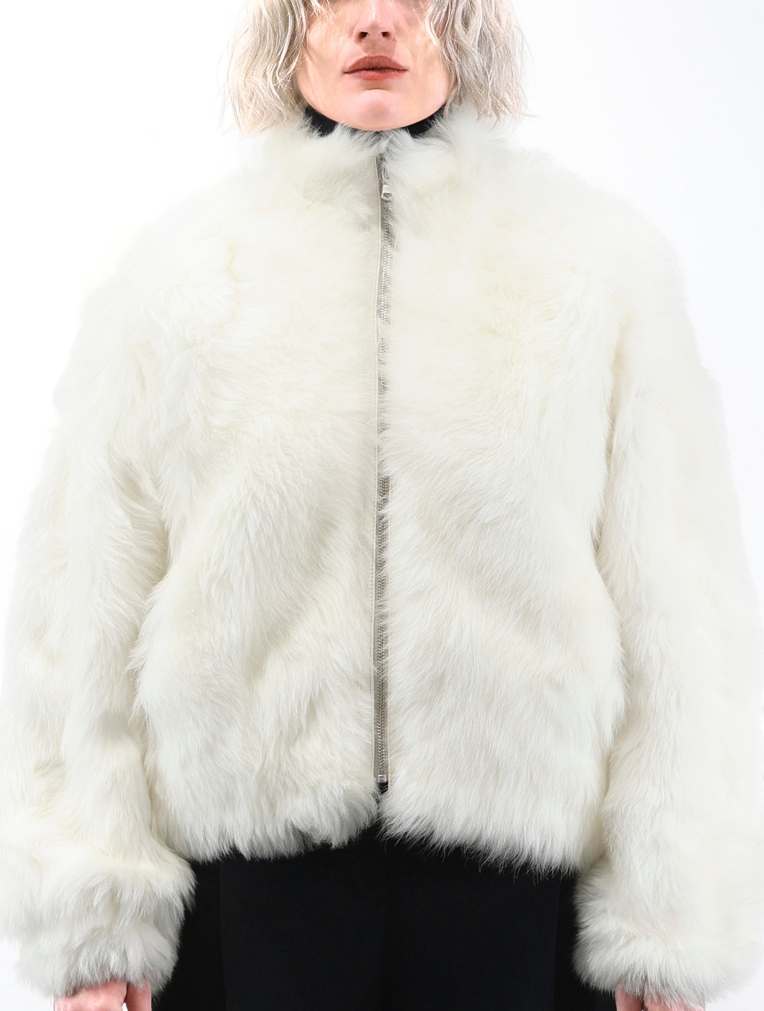 The Minnie Shearling Bomber Jacket in Ivory