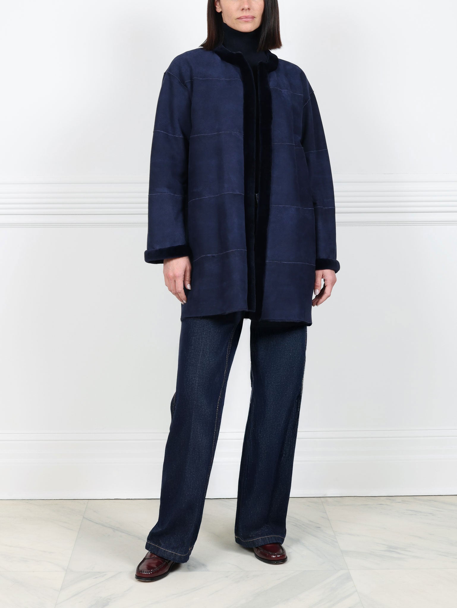 Sueded Sheared Mink Fur Coat