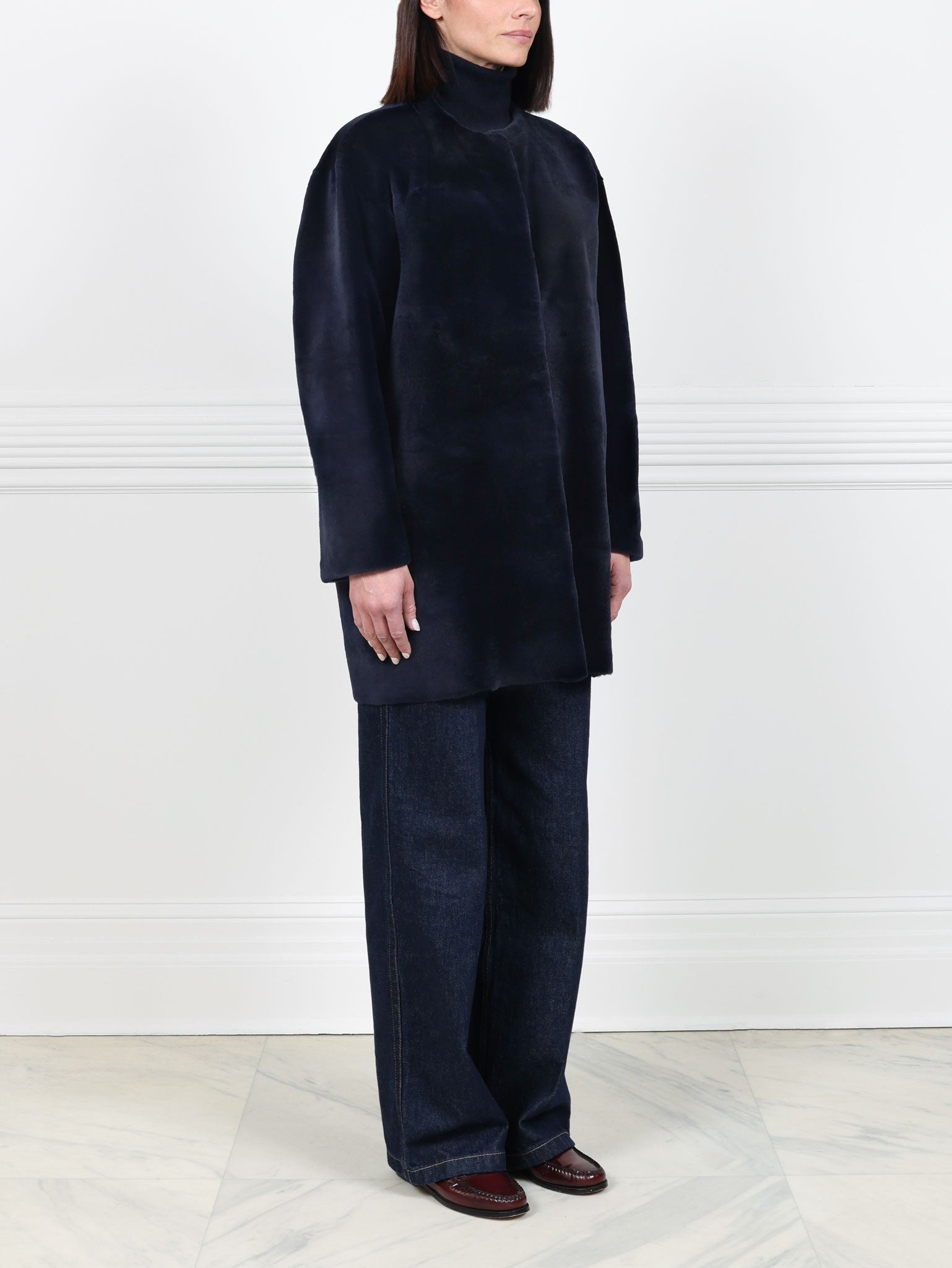Sueded Sheared Mink Fur Coat