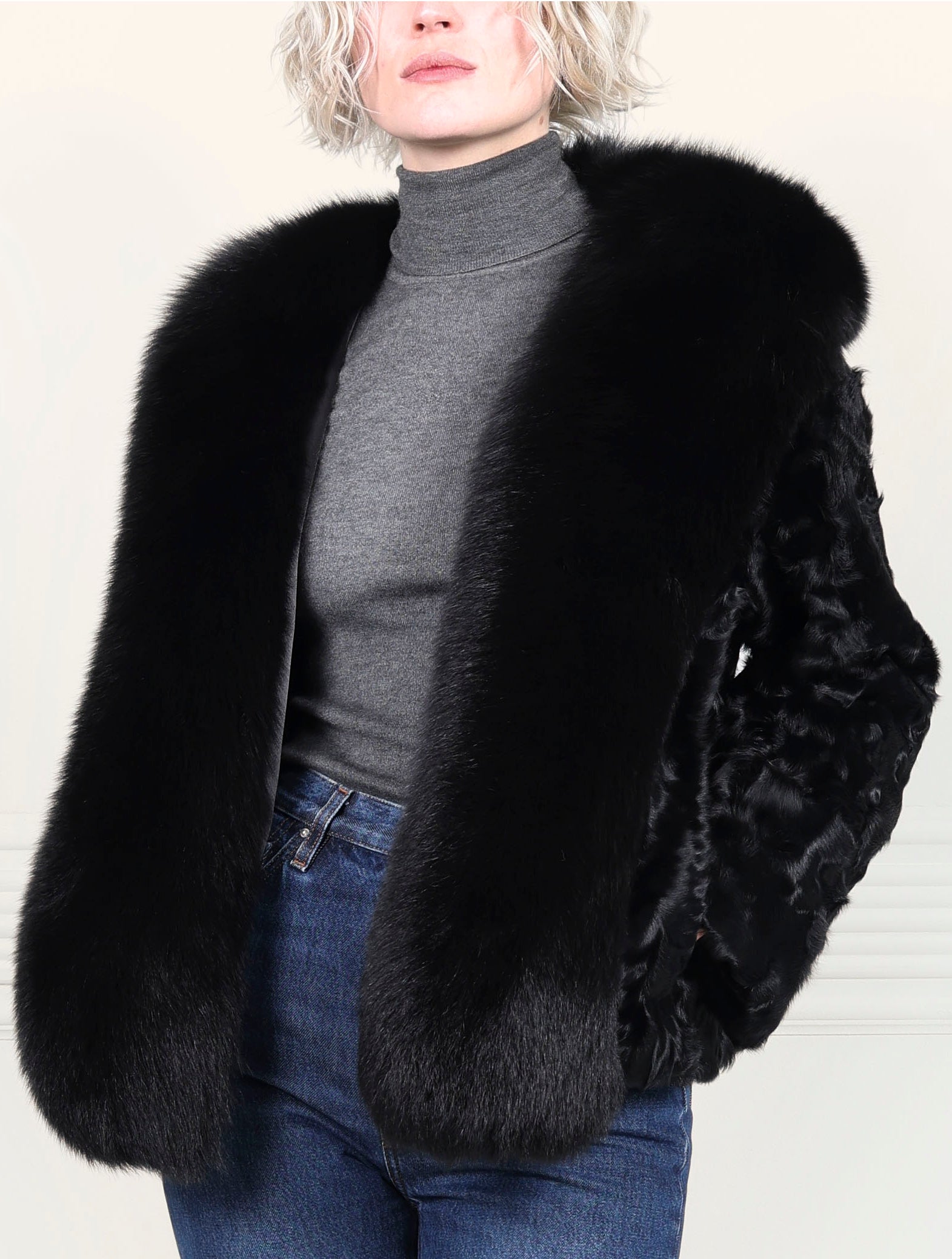 The Shireen Lamb Jacket with Fox Tuxedo