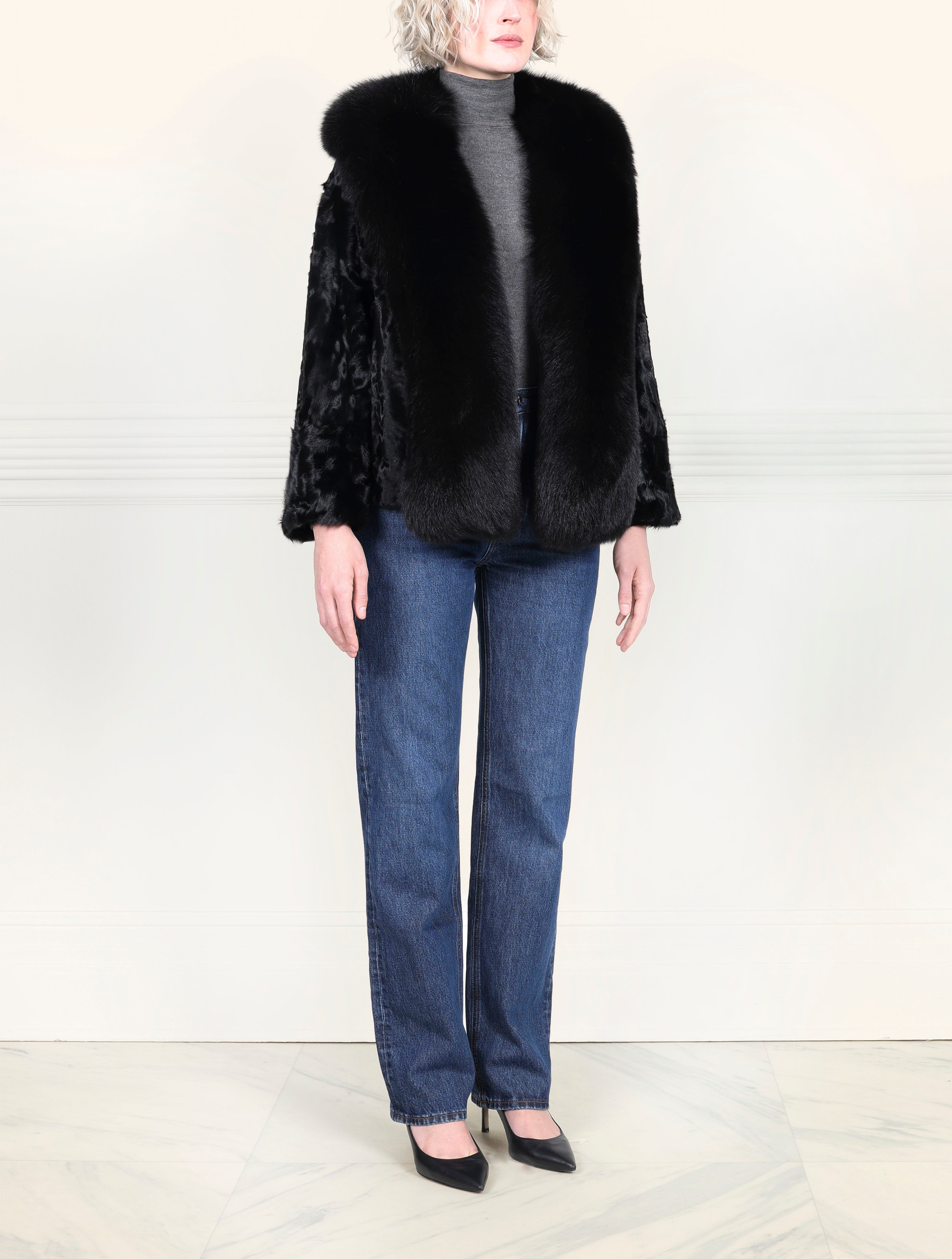 The Shireen Lamb Jacket with Fox Tuxedo