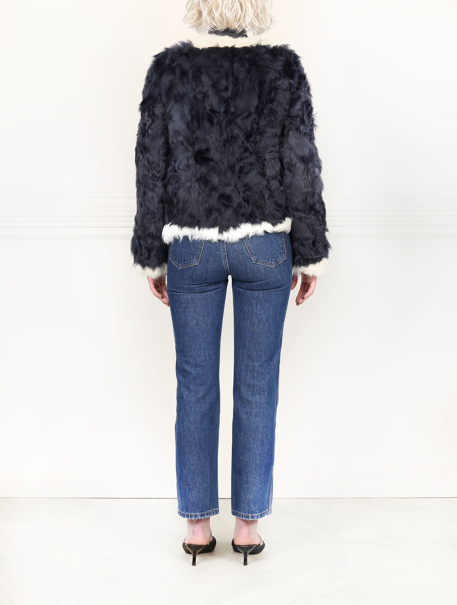 The Coco Upcycled Shearling Jacket in Navy