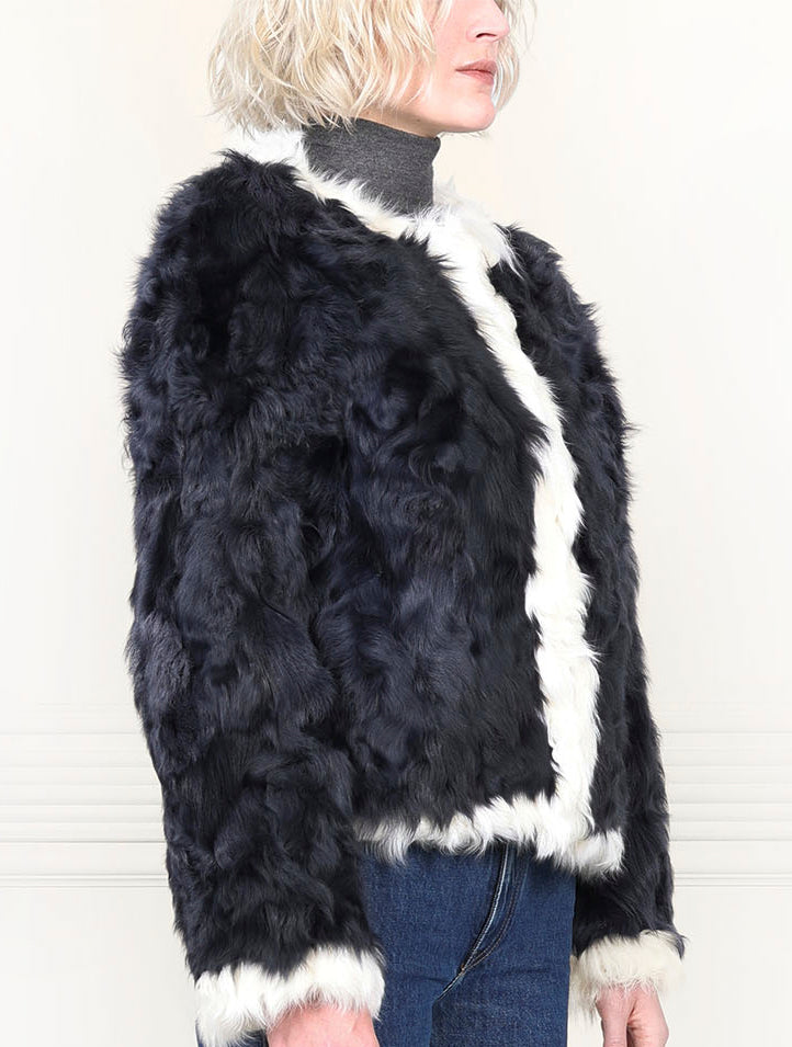 The Coco Upcycled Shearling Jacket in Navy