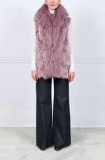 Curly Lamb Trimmed Shearling Shawl Collar Vest