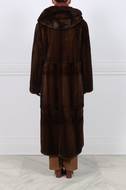 The Hazel Hooded Mahogany Mink Coat