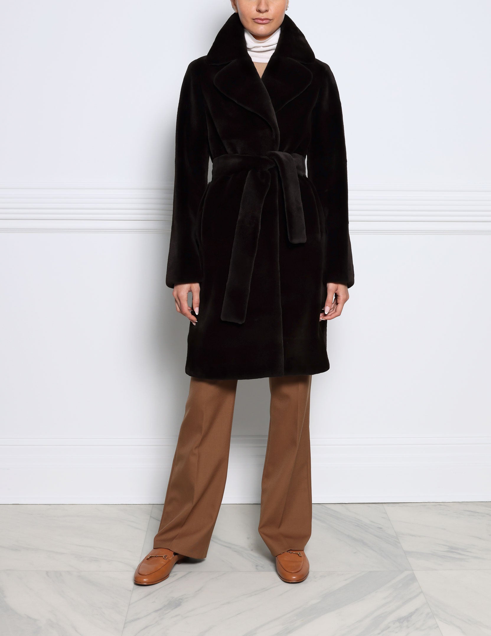 The Ariana Sheared Mink Trench Coat in Black | Pologeorgis