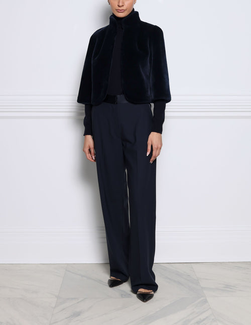 1502-NAVY-MERINO-SHEARLING-STAND-COLLAR-CROPPED-UNLINED-JACKET
