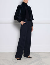 1502-NAVY-MERINO-SHEARLING-STAND-COLLAR-CROPPED-UNLINED-JACKET