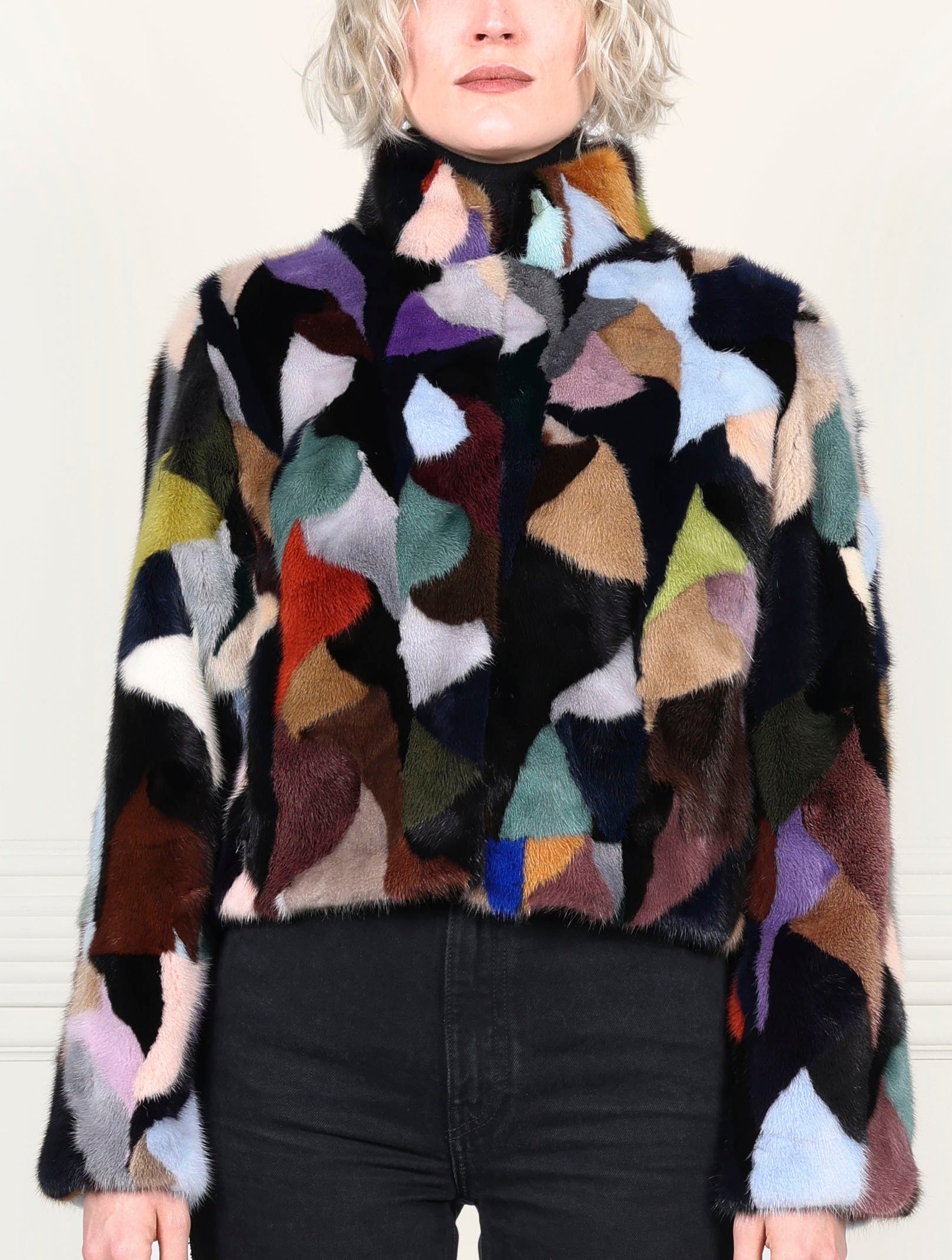 Rainbow Upcycled Mink Fur Jacket