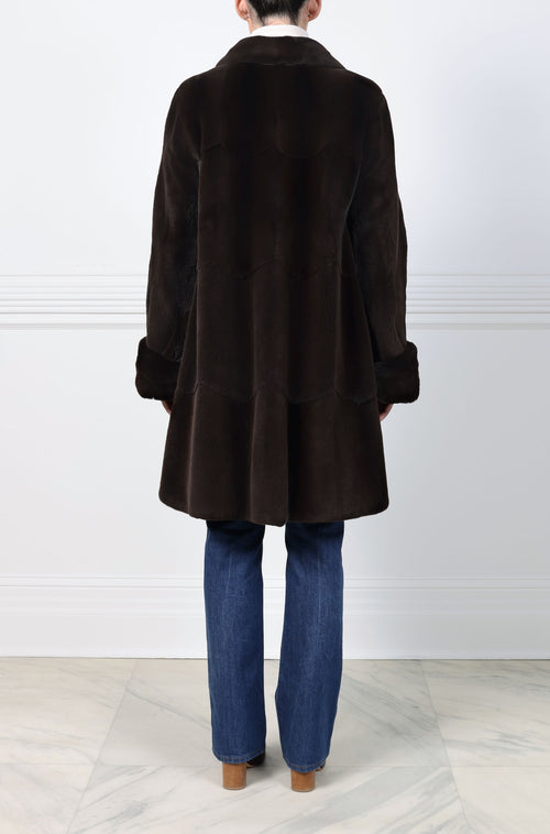 Plucked Chocolate Wing Collar Mink Coat