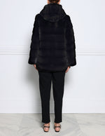 Hooded Horizontal Mink Fur Jacket in Black