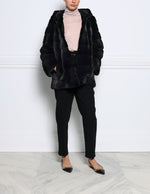 The Emery Hooded Mink Fur Jacket in Black