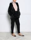 Hooded Horizontal Mink Fur Jacket in Black