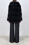 The Louisa Hooded Horizontal Cross Mink Fur Jacket in Charcoal