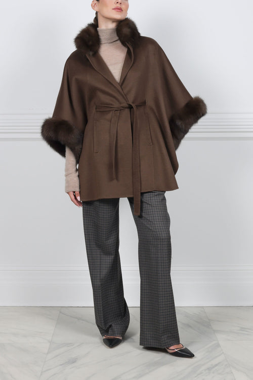 The Jayden Double Face Cashmere Cape with Sable Fur Trim