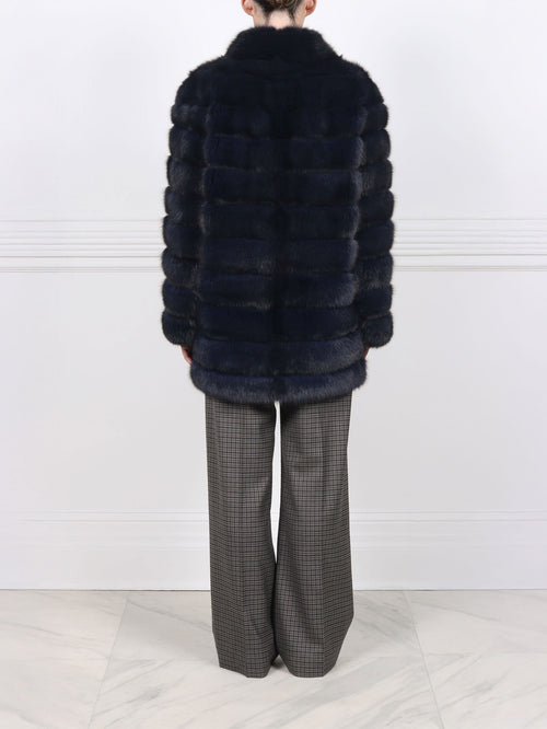 The Alexa Barguzin Sable Fur & Suede Coat in Navy