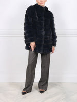 The Alexa Barguzin Sable Fur & Suede Coat in Navy