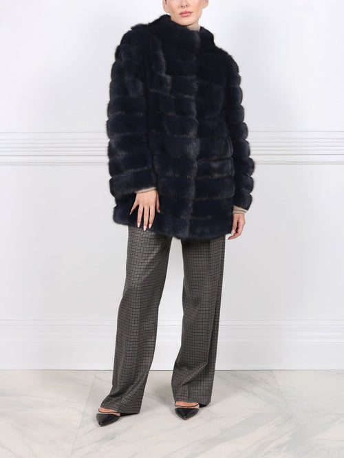 The Alexa Barguzin Sable Fur & Suede Coat in Navy