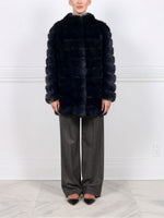 The Alexa Barguzin Sable Fur & Suede Coat in Navy