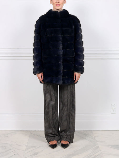 The Alexa Barguzin Sable Fur & Suede Coat in Navy