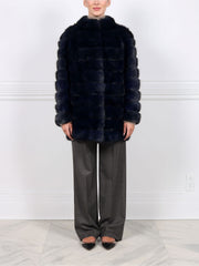 The Alexa  Sable Fur Coat in Navy