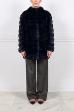 The Alexa Barguzin Sable Fur & Suede Coat in Navy