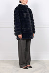 The Alexa Barguzin Sable Fur & Suede Coat in Navy