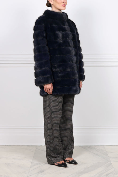 The Alexa Barguzin Sable Fur & Suede Coat in Navy