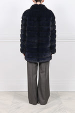 The Alexa Barguzin Sable Fur & Suede Coat in Navy