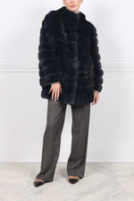 The Alexa Barguzin Sable Fur & Suede Coat in Navy