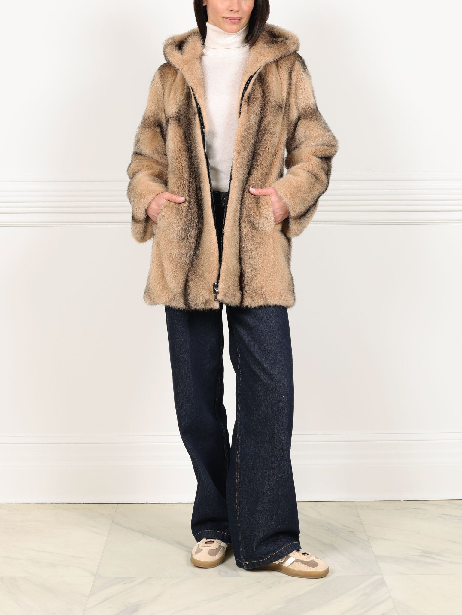 The Louisa Hooded Vertical Mink Fur Jacket