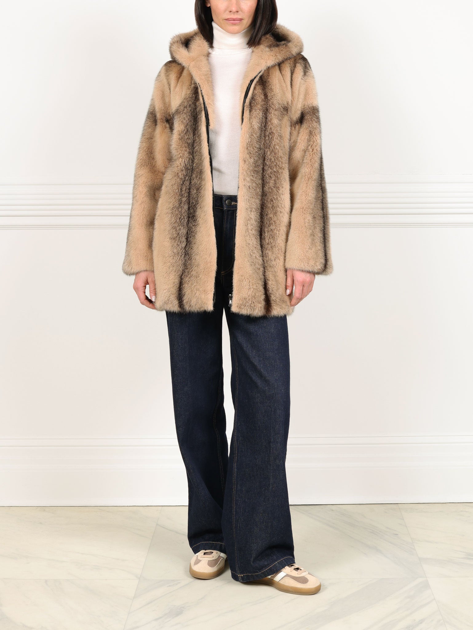 The Louisa Hooded Vertical Mink Fur Jacket