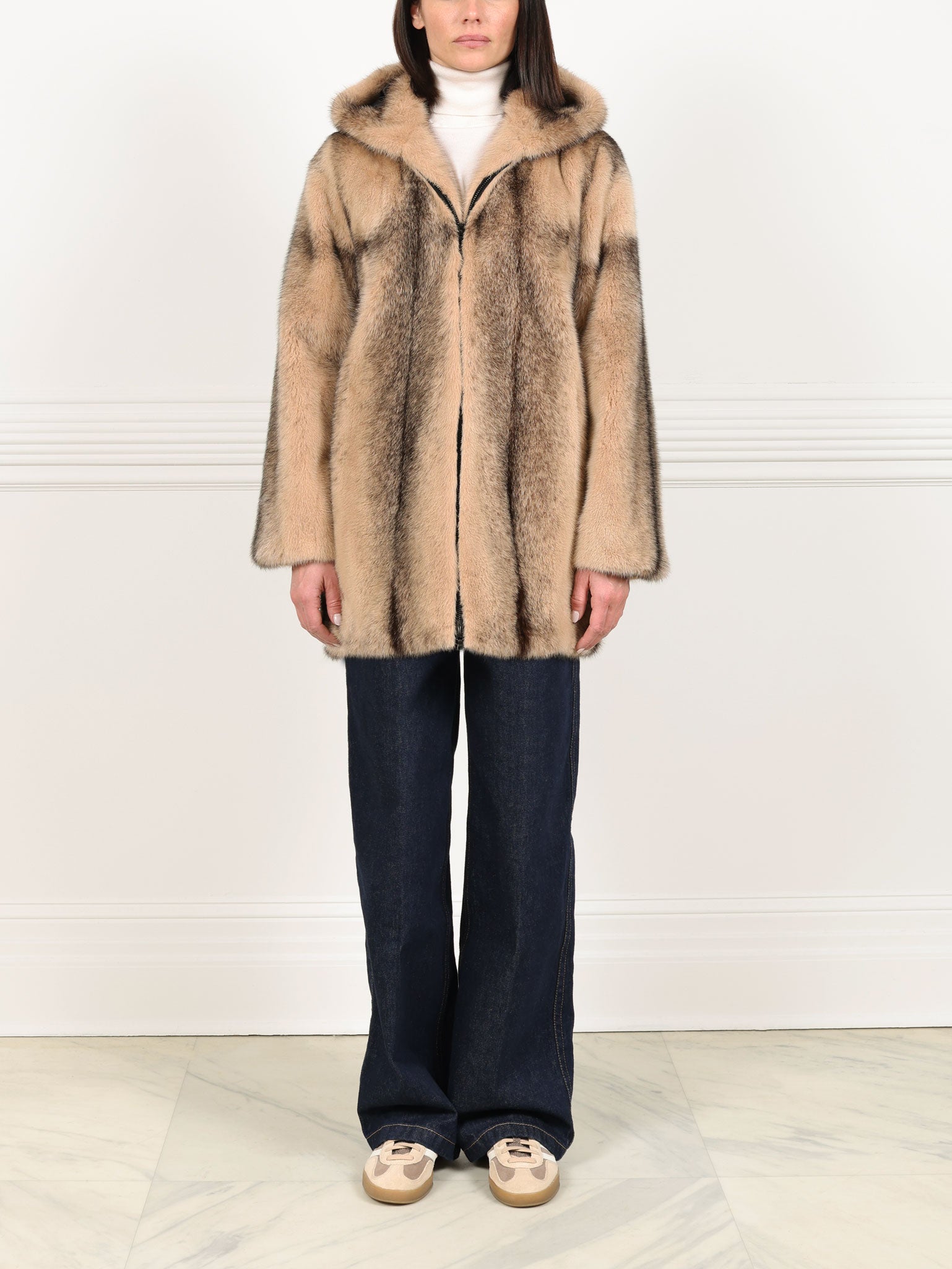 The Louisa Hooded Vertical Mink Fur Jacket