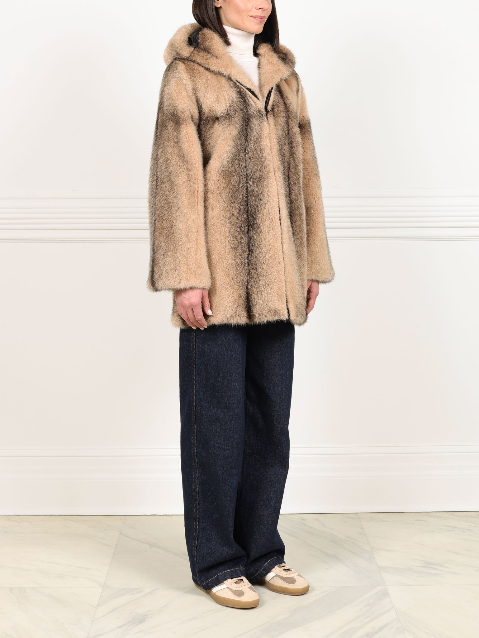 The Louisa Hooded Vertical Mink Fur Jacket
