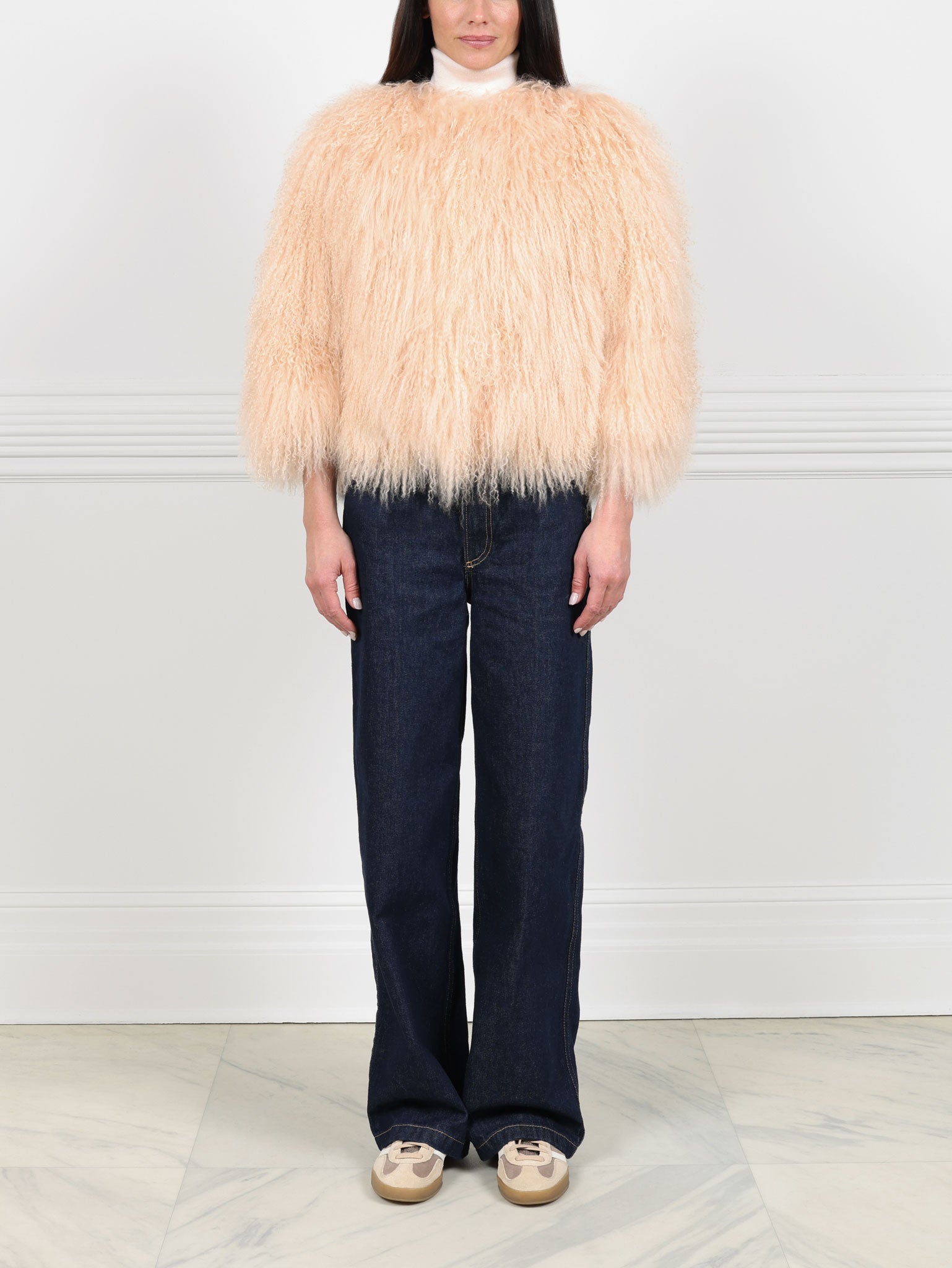 Curly Shearling Jacket in Peach