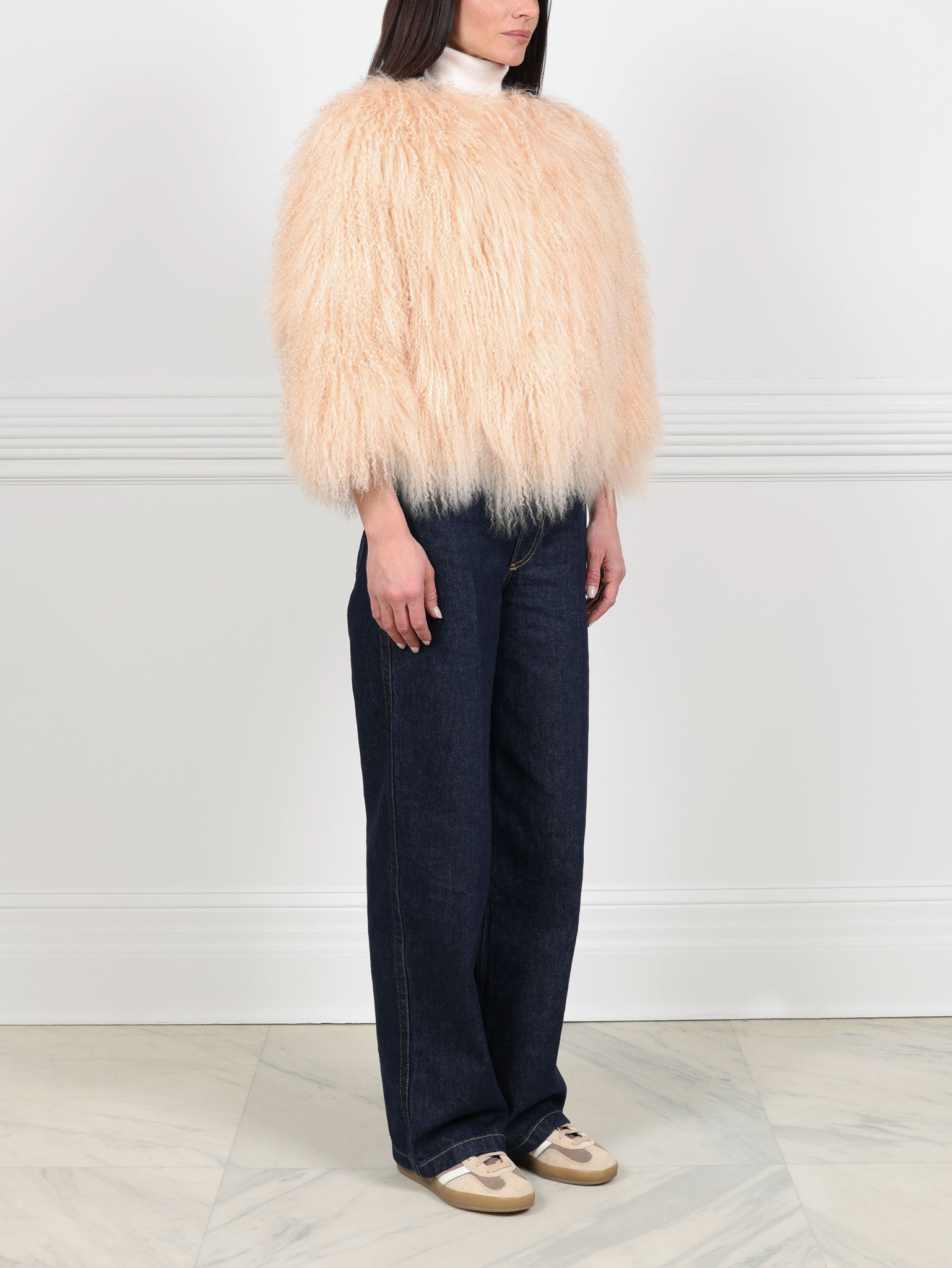 Curly Shearling Jacket in Peach