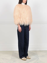 Curly Shearling Jacket in Peach