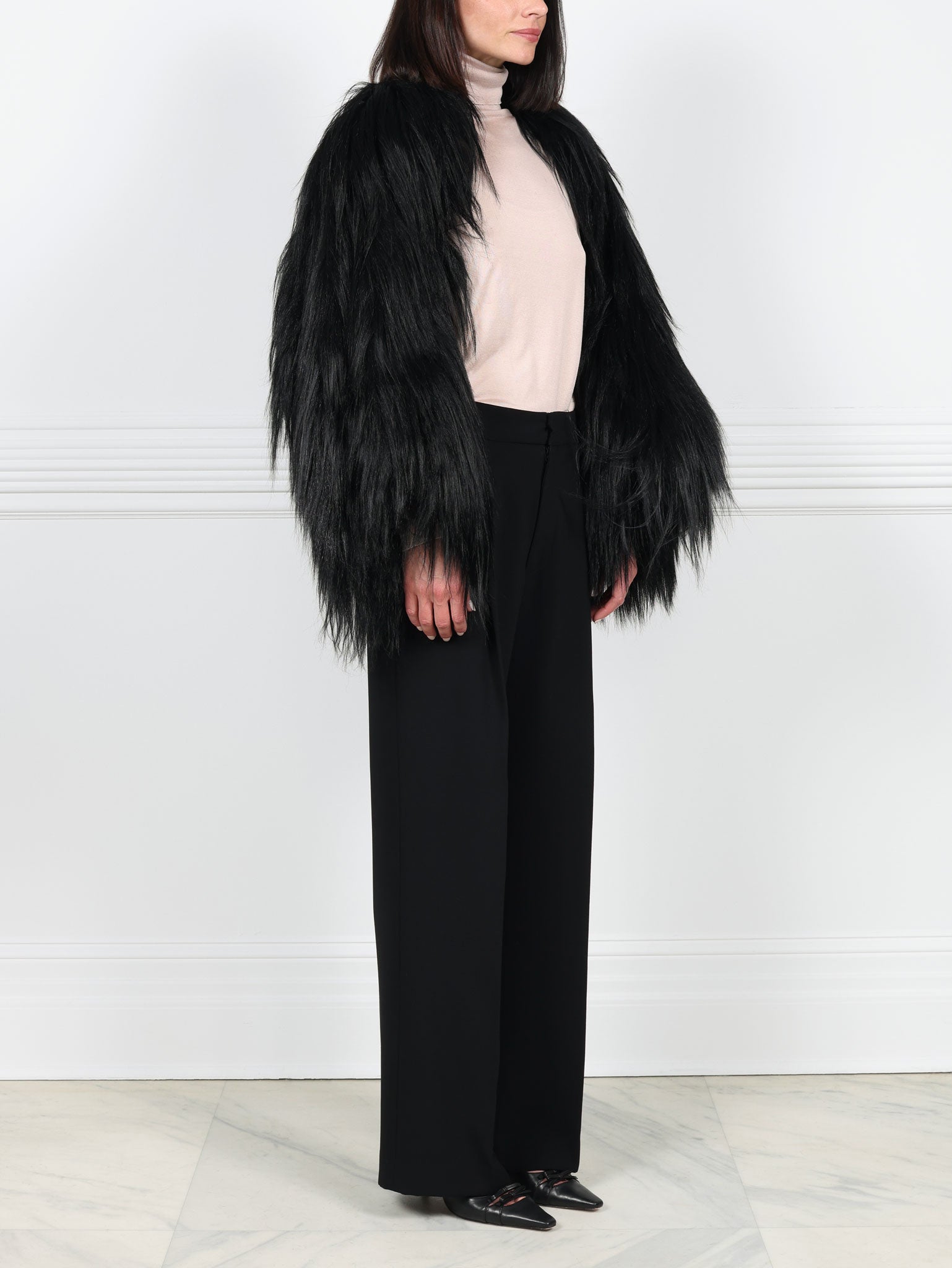 Tubular Long Hair Shearling Shrug