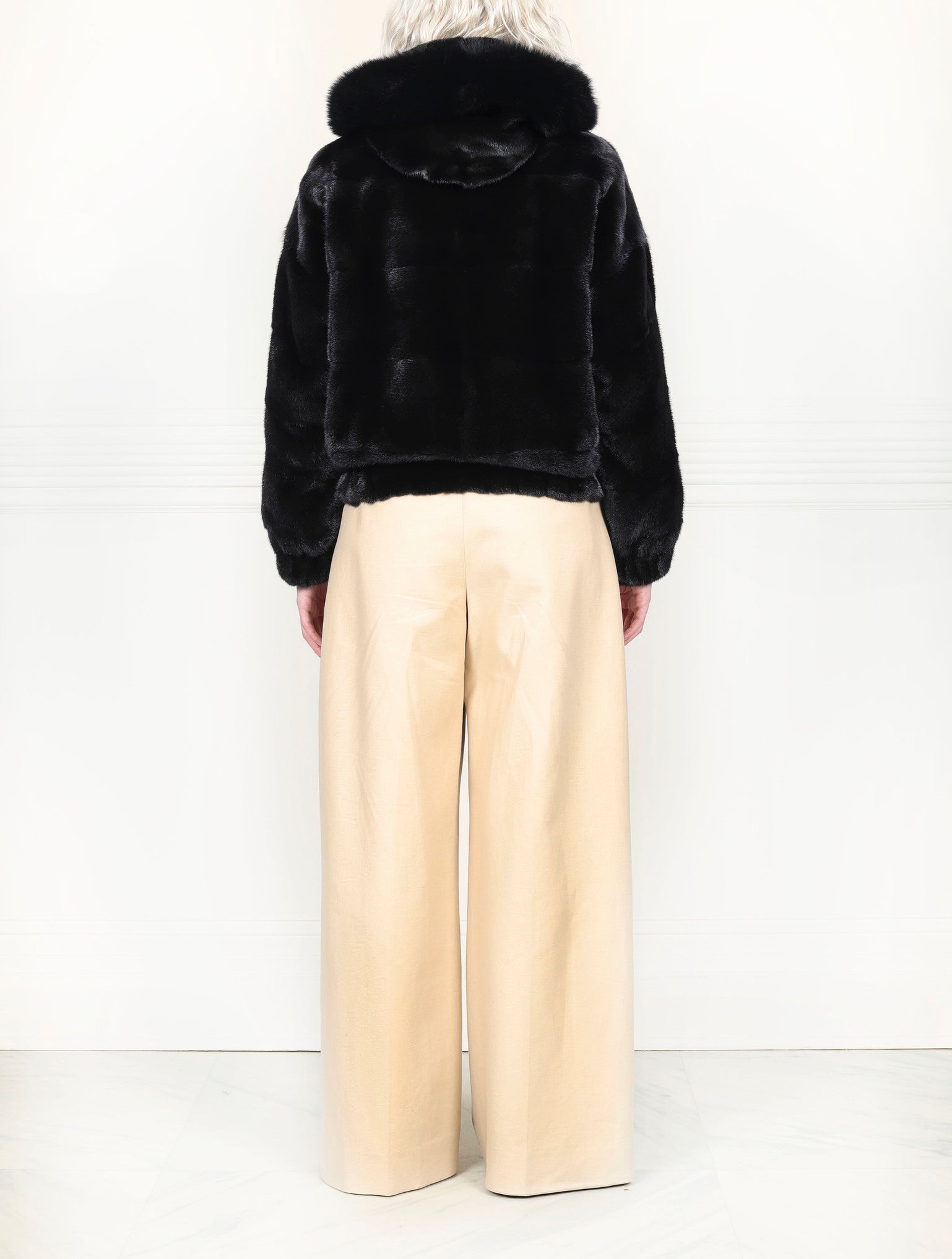 The Delilah Hooded Mink Bomber Jacket with Fox Trim