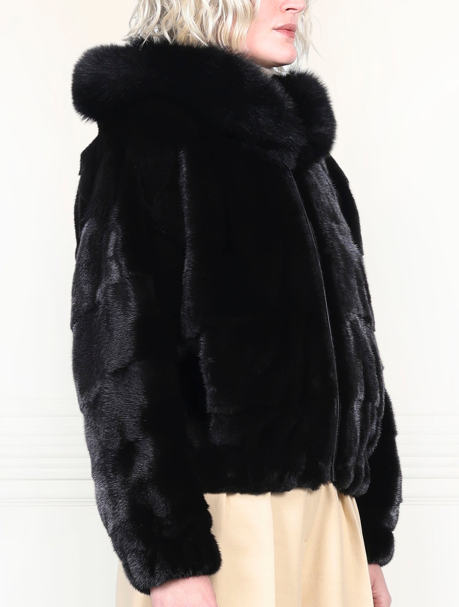 The Delilah Hooded Mink Bomber Jacket with Fox Trim