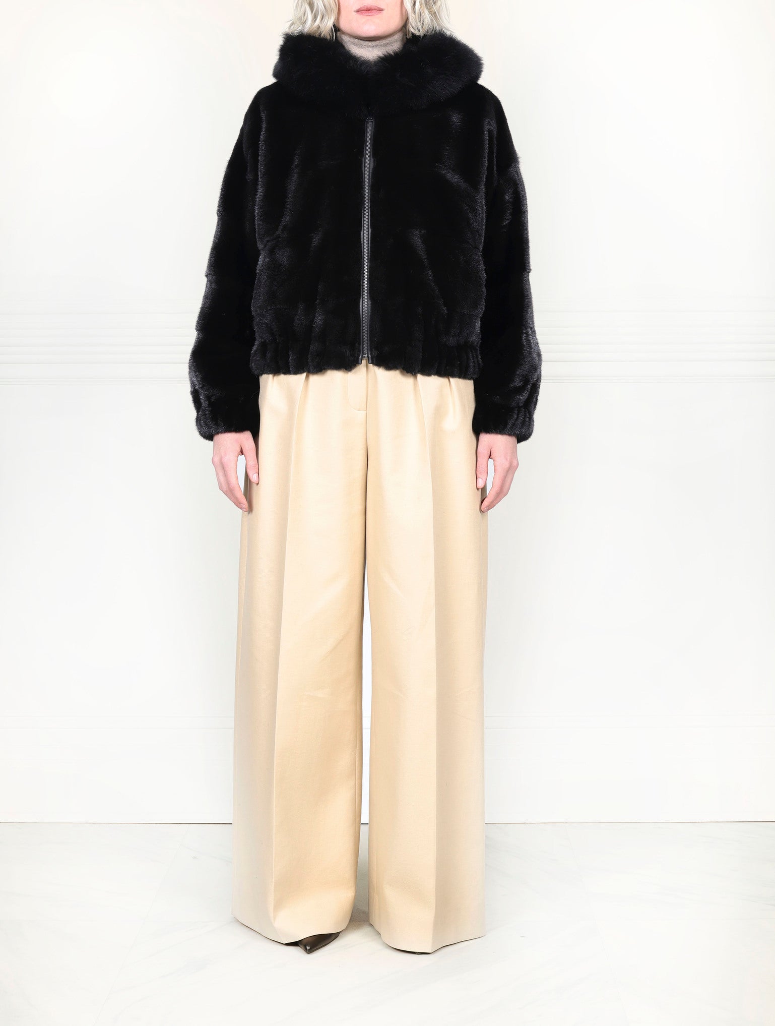 The Delilah Hooded Mink Bomber Jacket with Fox Trim