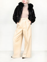 The Delilah Chevron  Upcycled Mink Bomber Jacket with Fox Trim